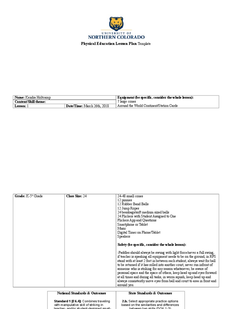 Jackson Elementary Lesson Plan 1 PDF Question Lesson Plan