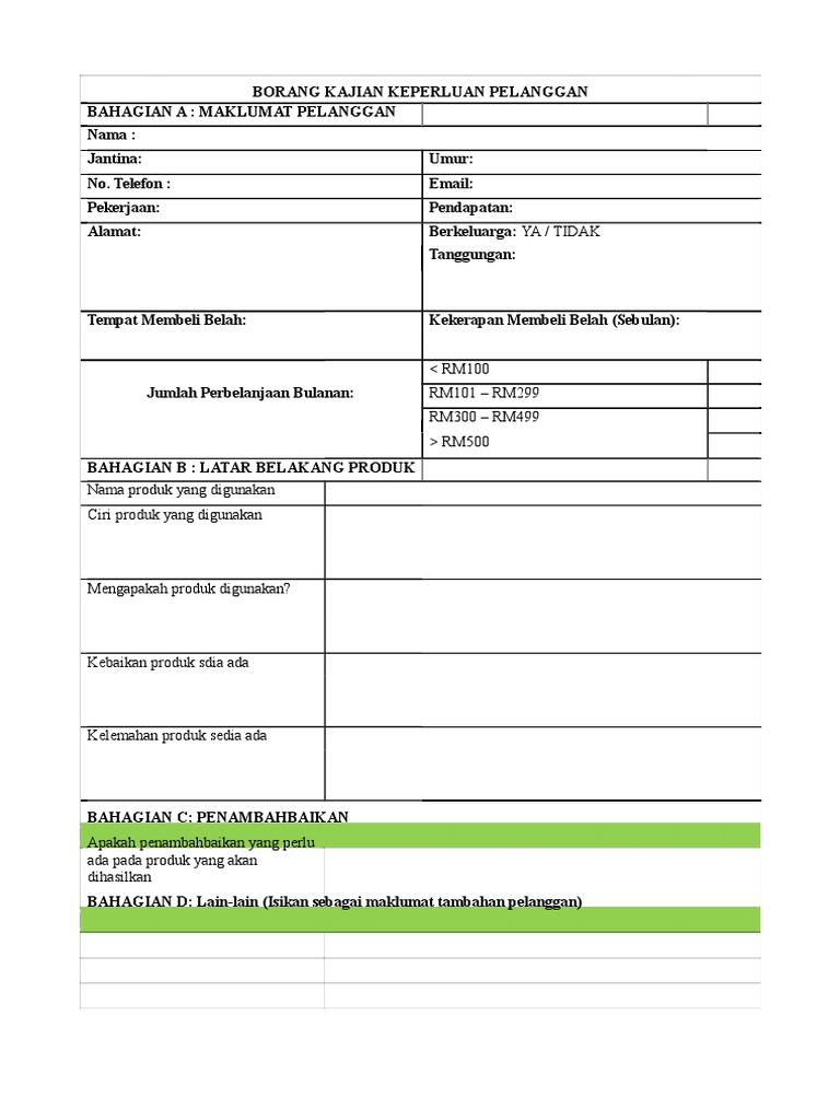 Borang Kajian Keperluan Pelanggan Pdf