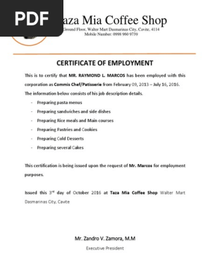 Certificate of Employment