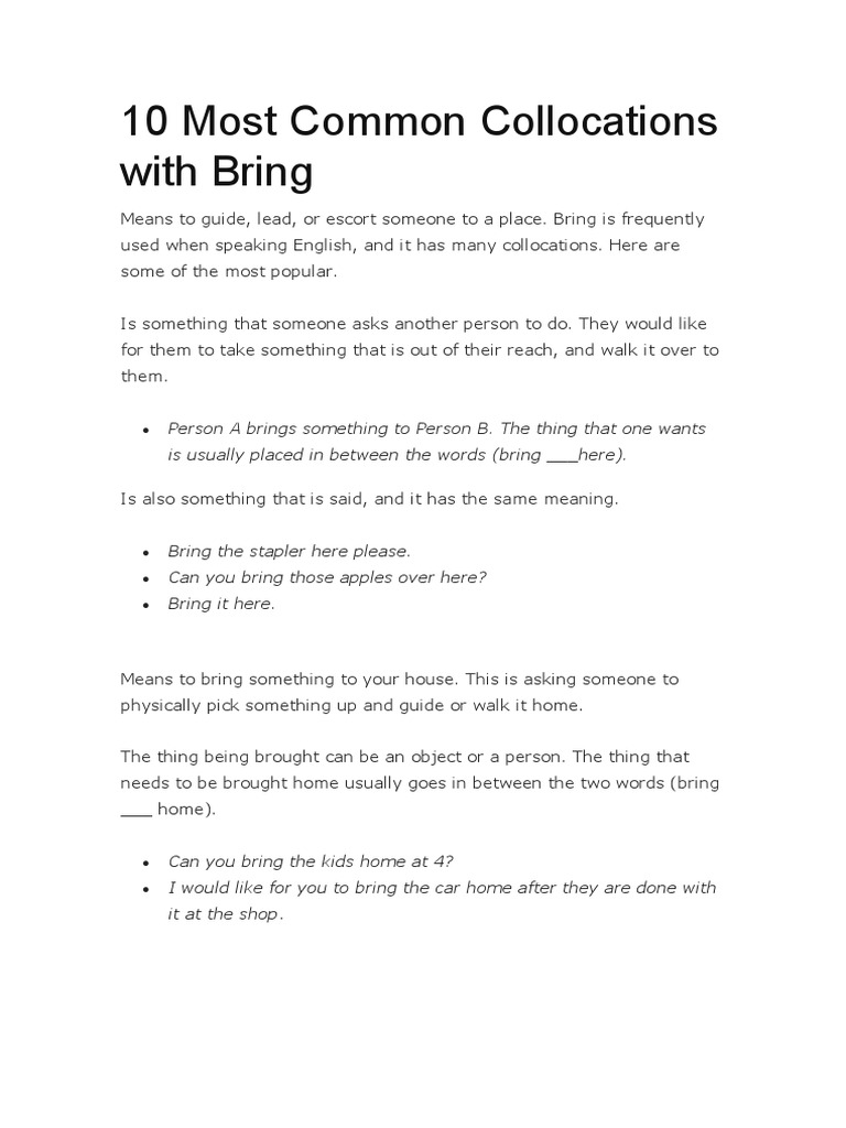 1 Collocations With Bring | PDF | Cognitive Science