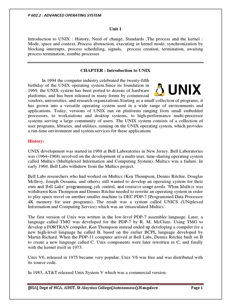UNIX Uni1 Class Notes | PDF | Kernel (Operating System) | Scheduling ...