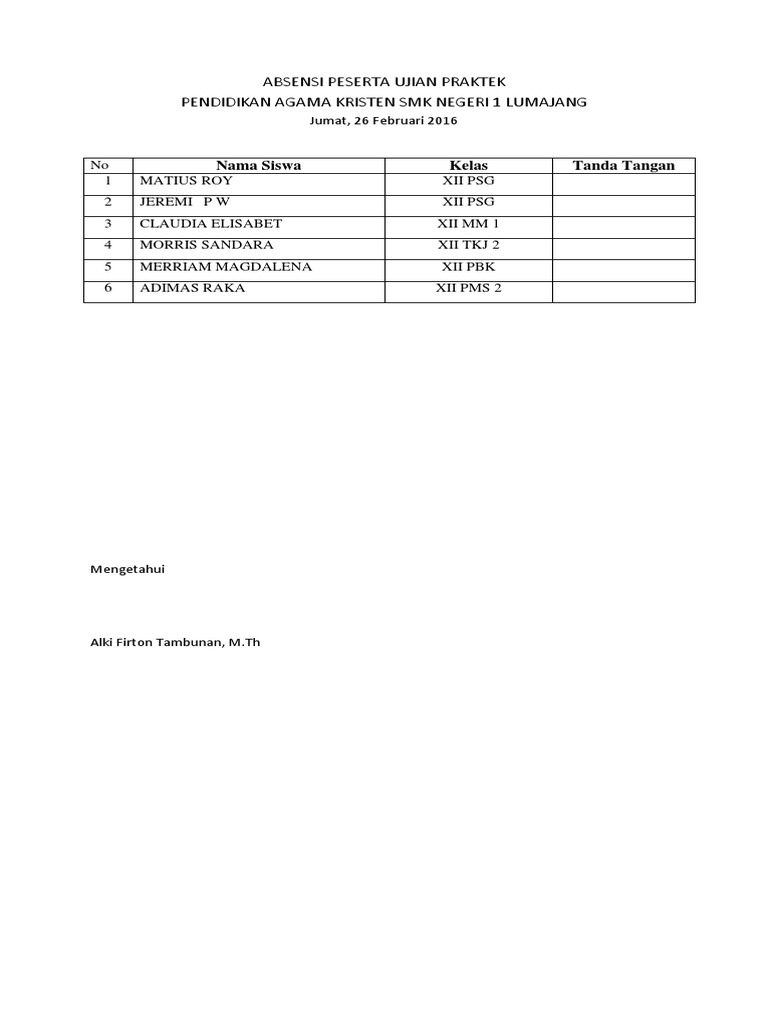 Format Penilaian Ujian Praktek Agama Kristen Smk Guru Paud