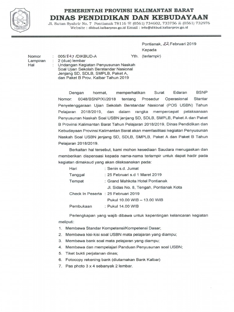 Undangan Penyusunan Soal Usbn Paket A Dan B 2019