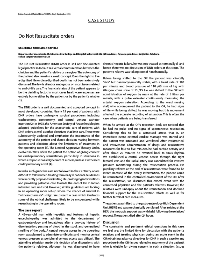 Do Not Resuscitate Orders Case Study PDF Informed Consent