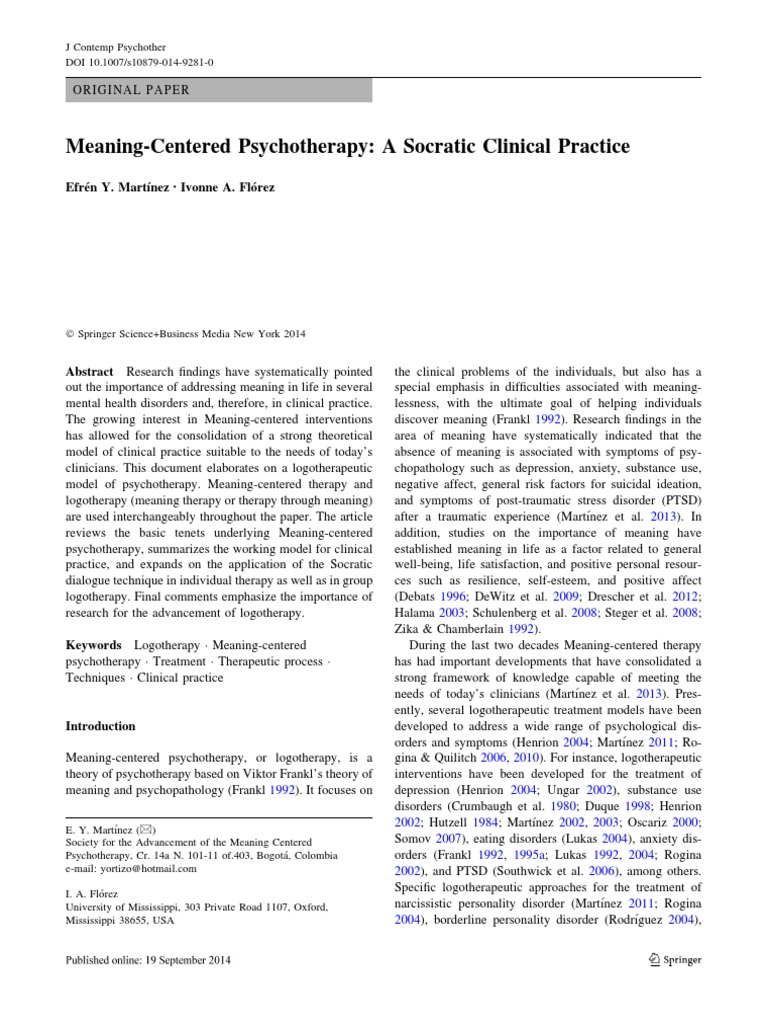 Meaning Centered Psychotherapy A Socratic Clinical Practice Psychotherapy Coping Psychology