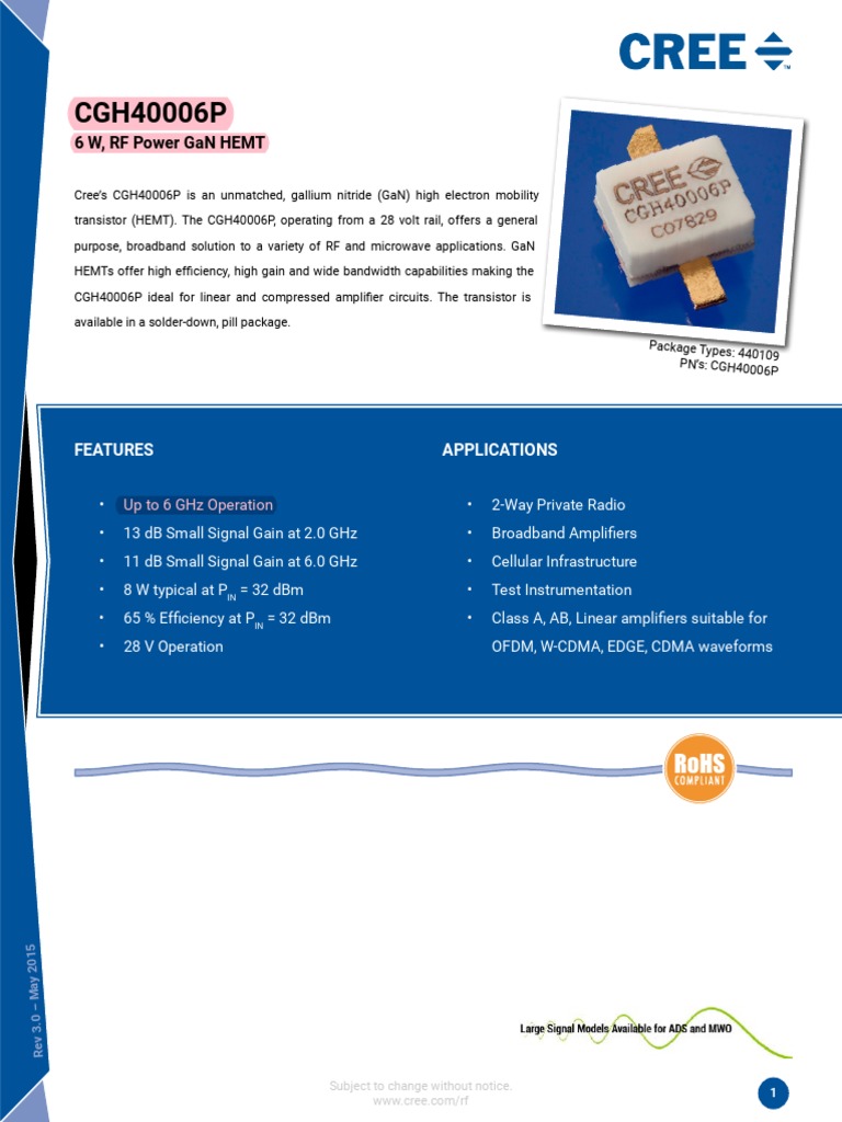 Cree CGH40006p PDF Transistor Amplifier