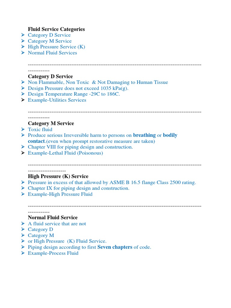 ASME B31.3 Fluid Service Categories | PDF