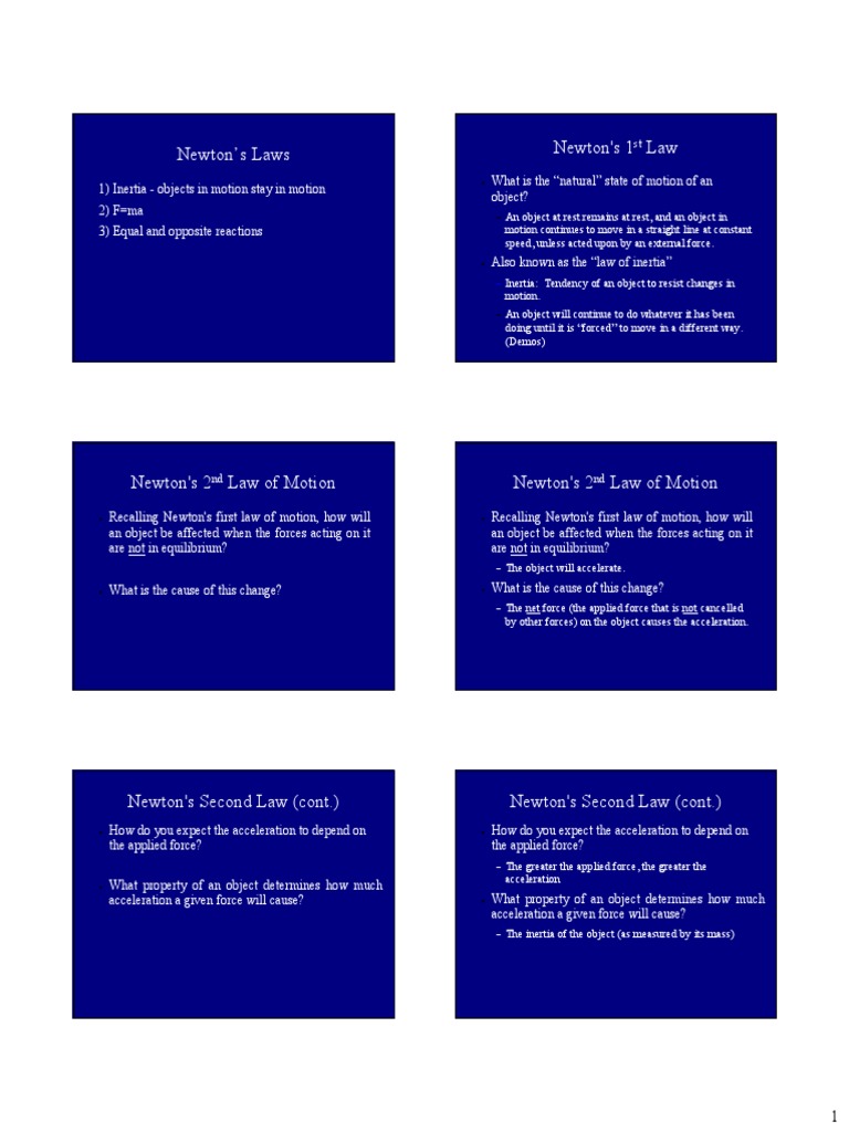 Newton's Laws Newton's 1 Law | PDF | Force | Mass