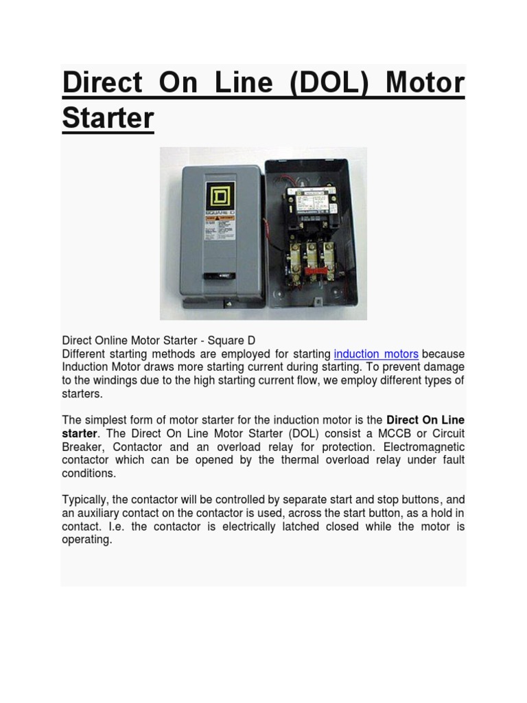 Direct On Line Starter Motor | PDF | Electric Motor | Relay