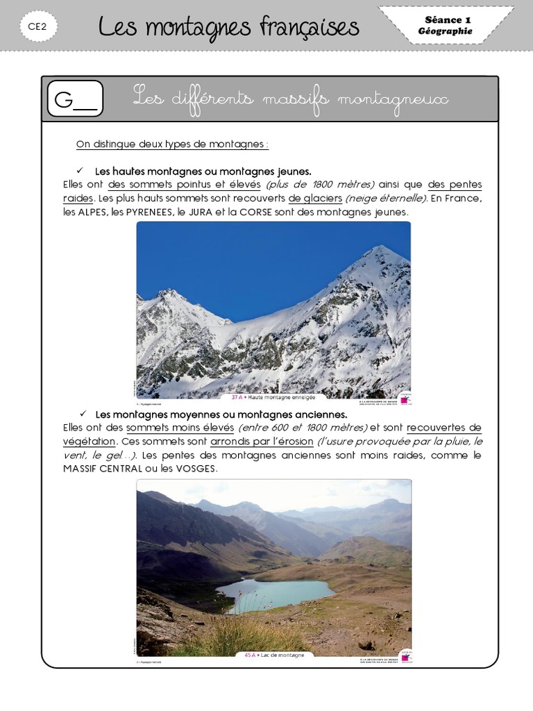 Montagnes Jeunes Et Anciennes Cm1 Les Montagnes Françaises | PDF | Montagnes | Glacier