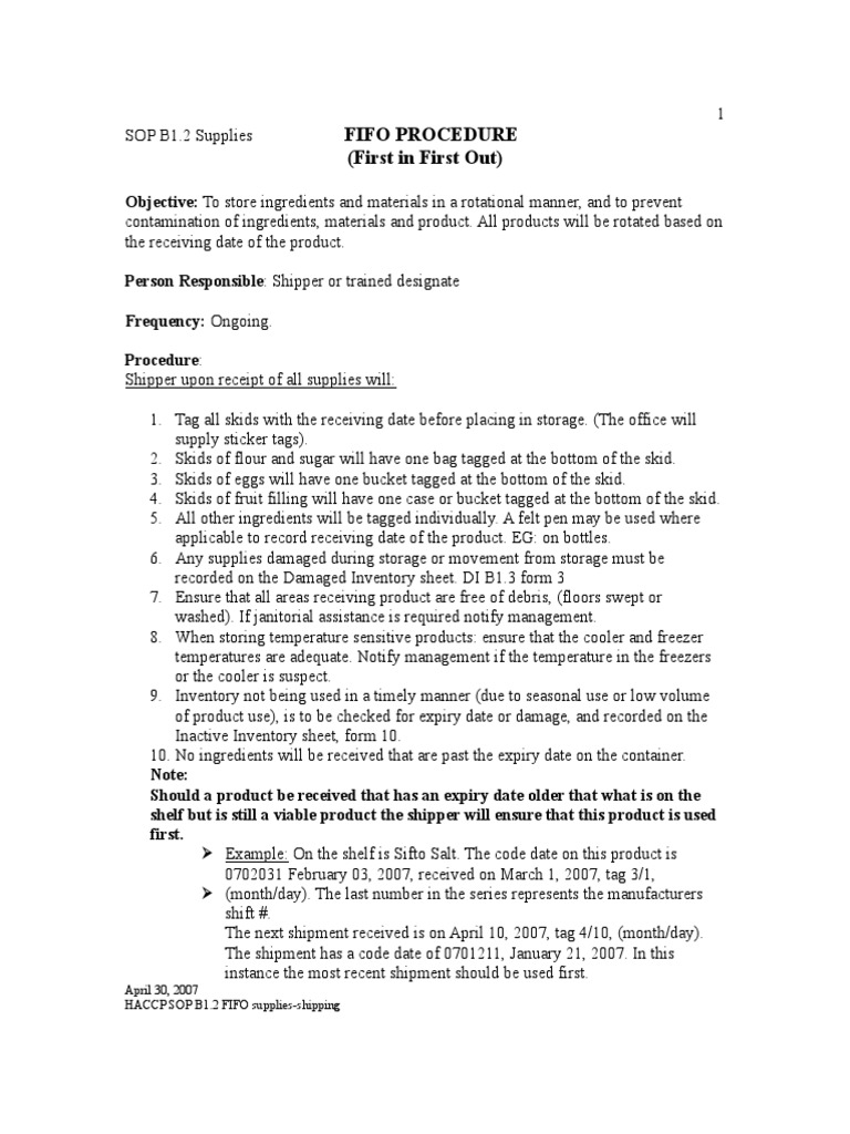 FIFO Procedure for Supplies and Shipping | PDF | Inventory | Nature