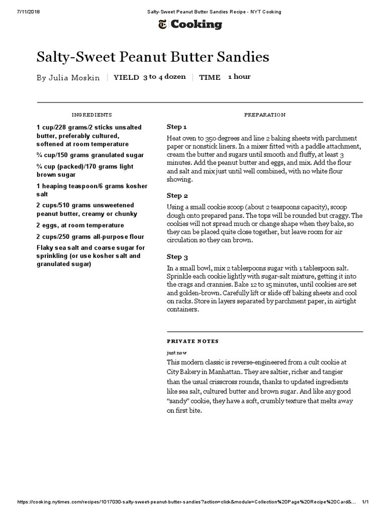 Salty Sweet Peanut Butter Sandies Recipe NYT Cooking PDF Butter