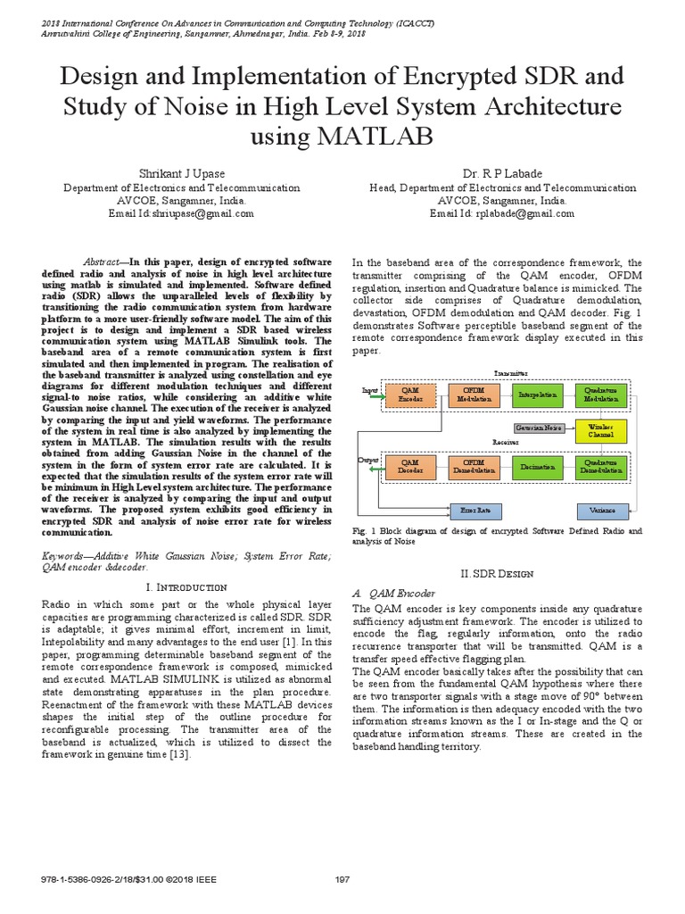 Design and Implementation of Encrypted SDR and Study of Noise in High ...