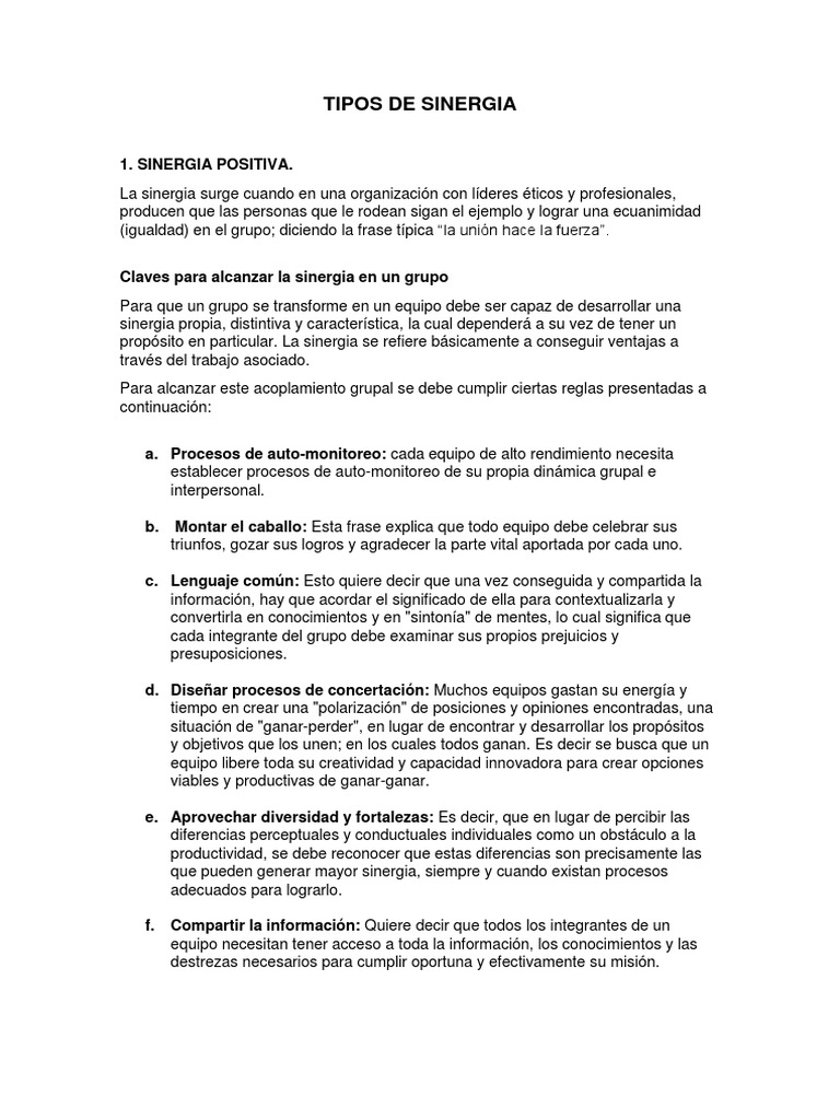 El Trabajo en Equipo SINERGIA | PDF | Información | Sicología