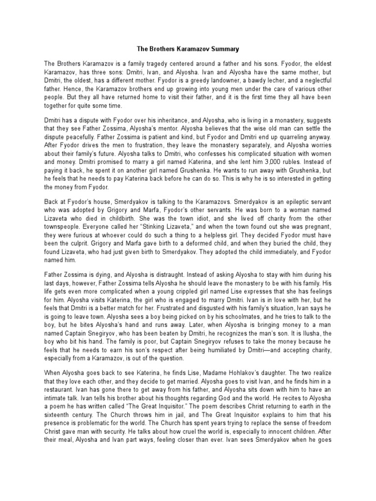 The Brothers Karamazov Summary PDF Hamlet The Brothers Karamazov