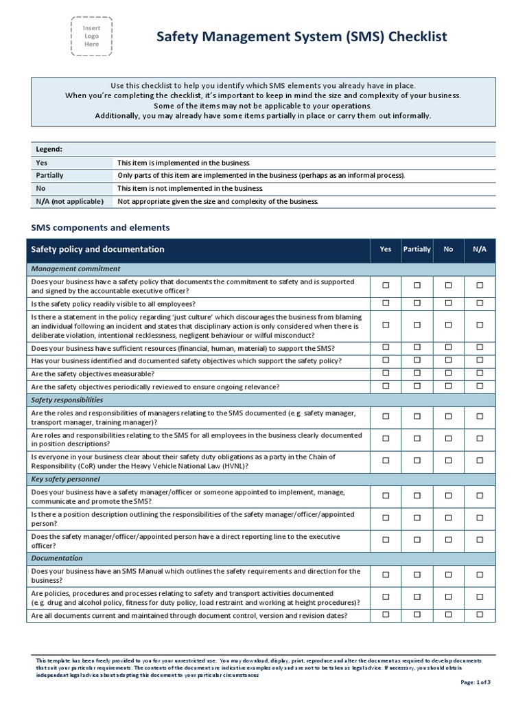 SMS Safety Management Checklist | PDF | Risk Management | Risk Assessment