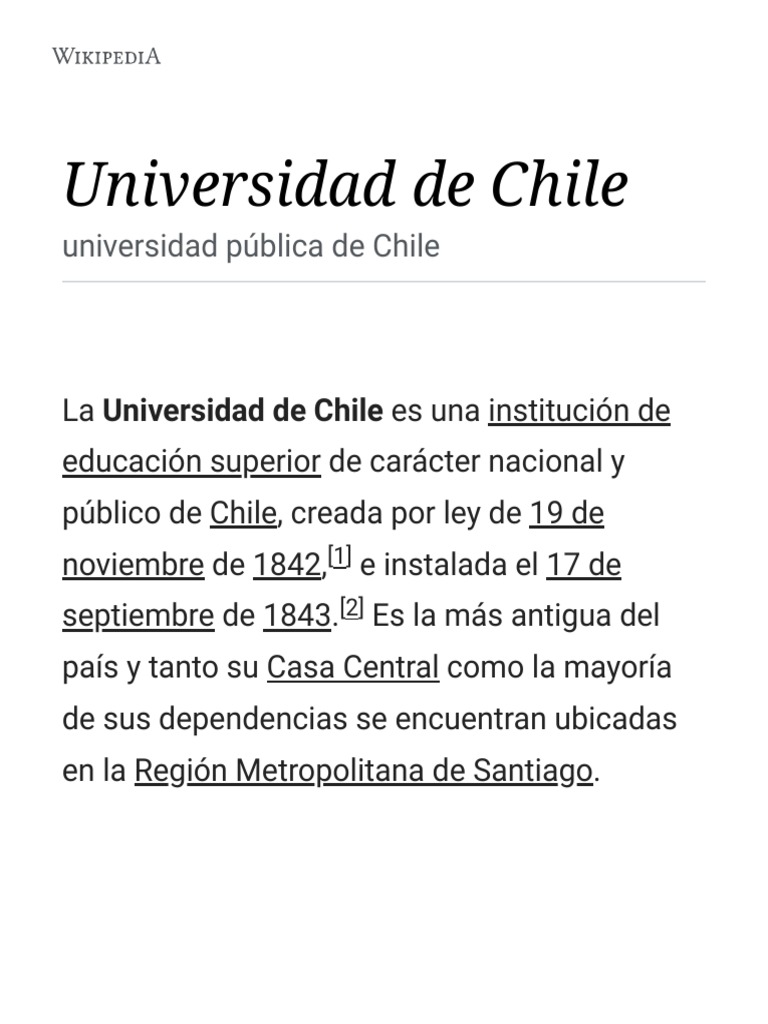 Universidad de Chile - Wikipedia, La Enciclopedia Libre PDF | PDF