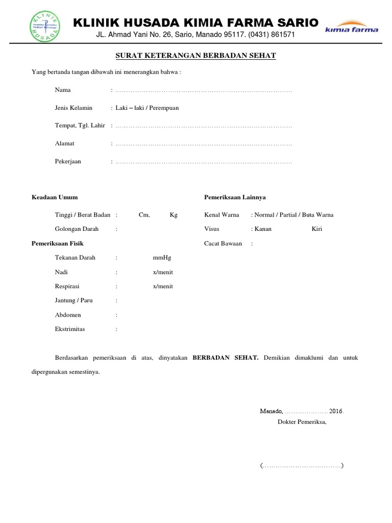 Contoh Surat Keterangan Sehat Dari Klinik Nusagates