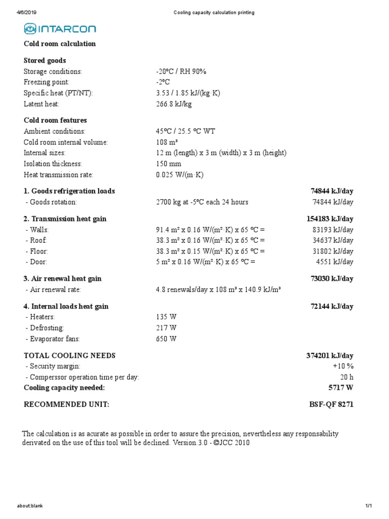 Cooling Capacity Calculation Printing PDF Refrigeration Air Conditioning