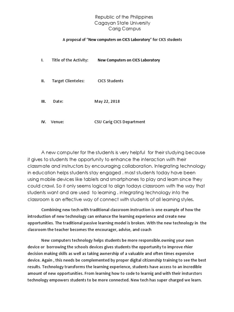CICS Lab: New Computers Proposal | PDF | Career & Growth | Business