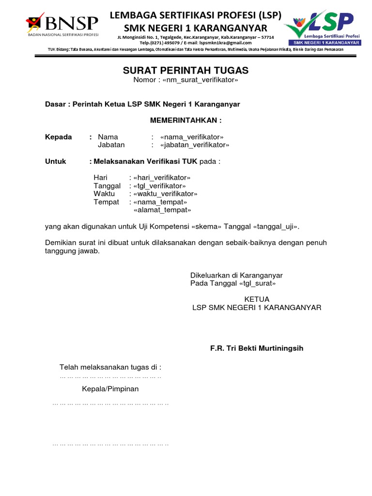 Surat Tugas Verifikasi Tuk
