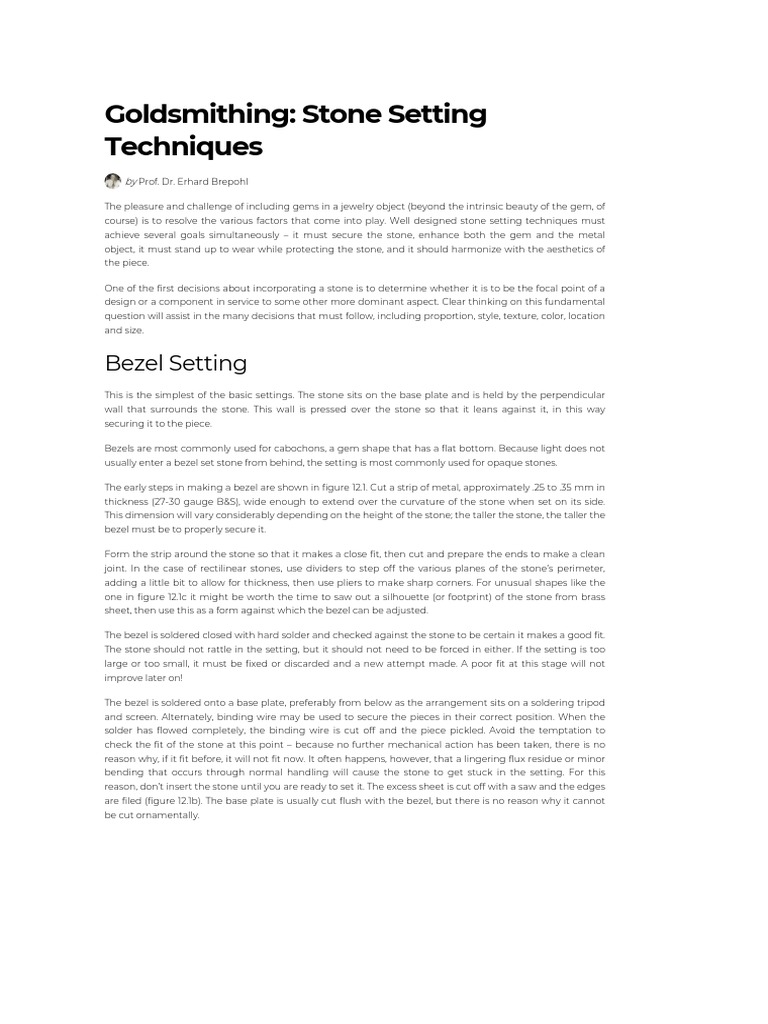 Goldsmithing: Stone Setting Techniques | PDF | Sheet Metal | Soldering