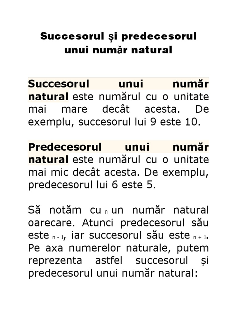 Succesorul Și Predecesorul Unui Număr Natural | PDF