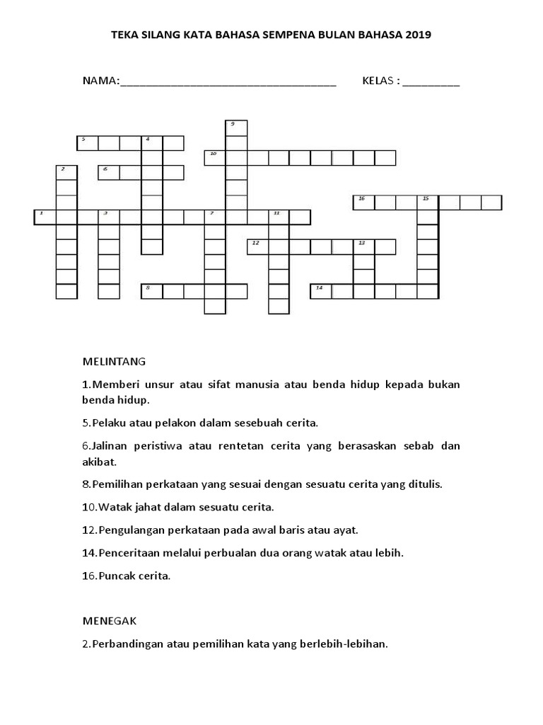 Teka Silang Kata Bahasa Sempena Bulan Bahasa 2019 Pdf