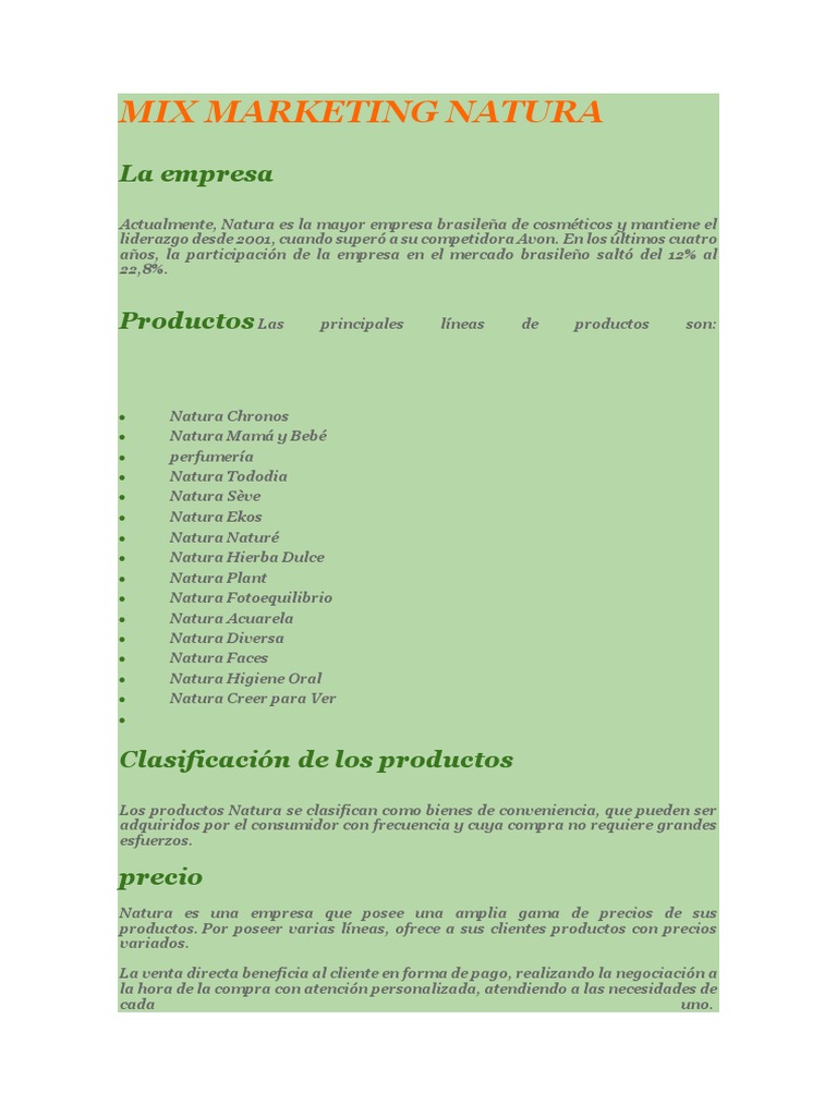 Mix Marketing Natura | PDF | Marketing | Microeconomía