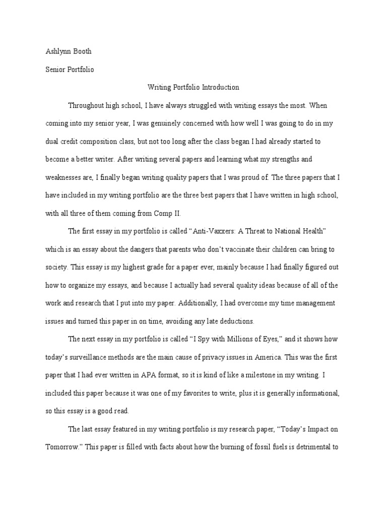 Writing Portfolio Introduction  PDF  Essays