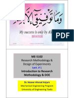 Research Methodology & Design of Experiments: Lect. # 1