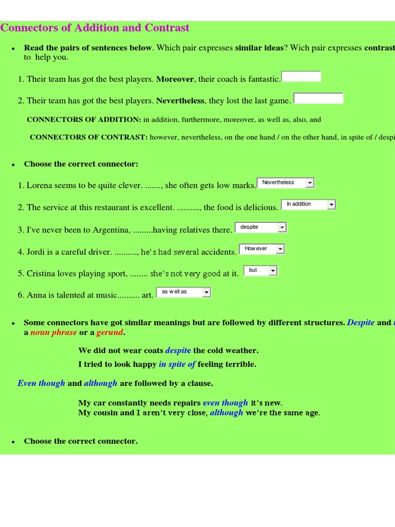 Connectors of Addition and Contrast Noun Phrase Gerund PDF