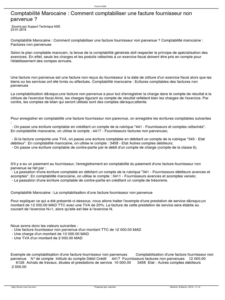 Exemple De Facture Non Parvenue  ijanve