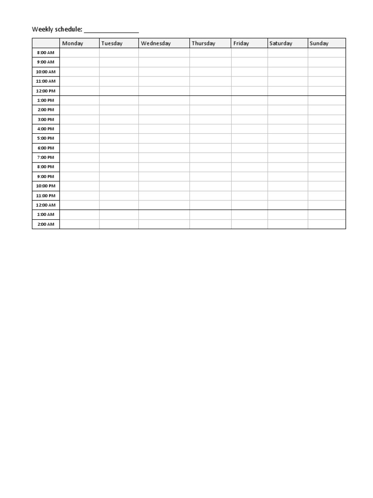 Weekly Time Block Schedule Template | PDF | Cooking, Food & Wine