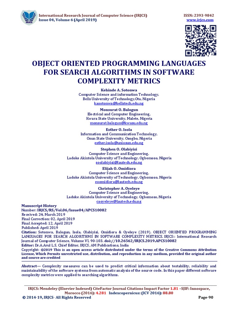Object Oriented Programming Languages For Search Algorithms in Software ...
