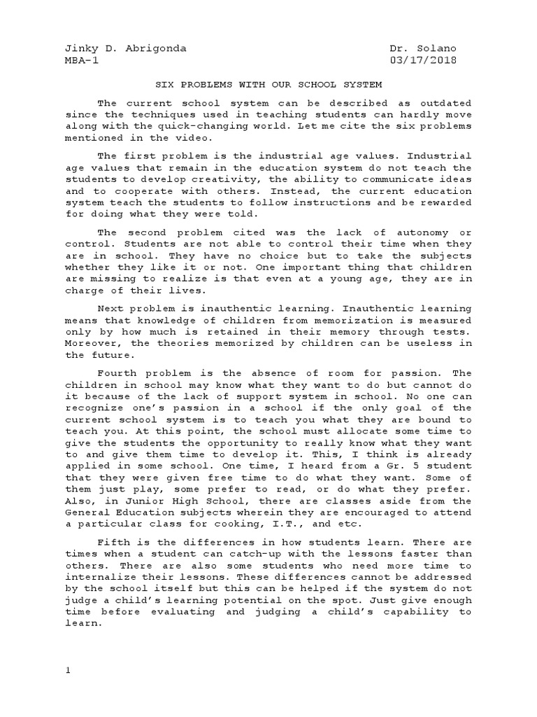 Six Problems With Our School System Pdf Curriculum Learning