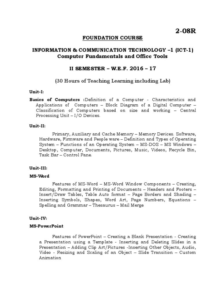 ICT Fundamentals and Office Tools | PDF | Computers