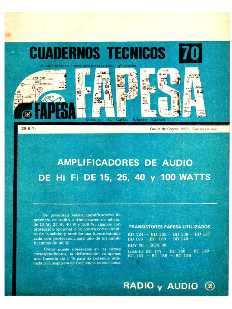 Fapesa amplificadores de audio 15 25 40 100 watts pdf pdf
