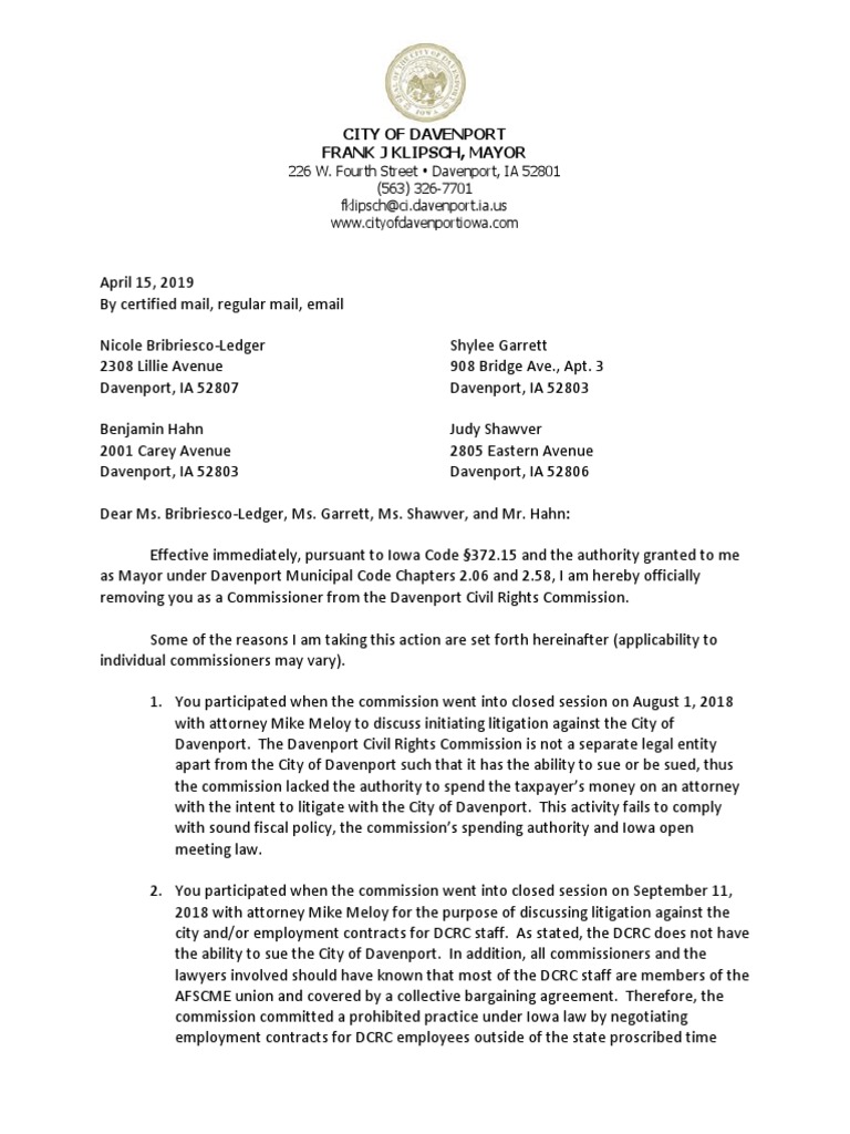 Davenport Civil Rights Commission Removals | PDF | United States Labor ...