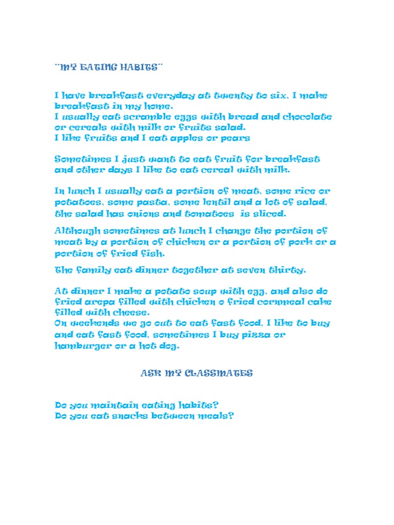 My Eating Habits Pdf