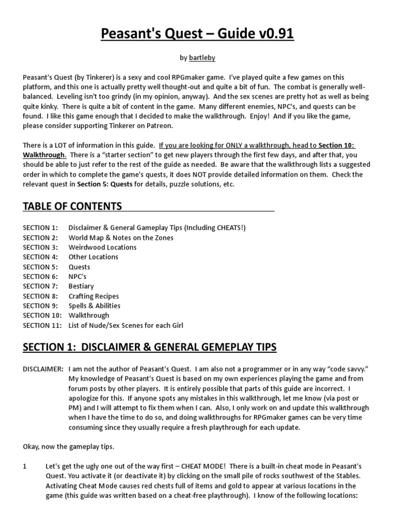 Peasants Quest Walkthrough V0 91 PDF Cheating In Video Games