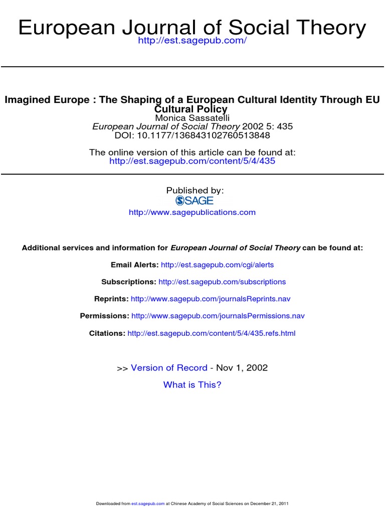 The Shaping Of A European Cultural Identity Through Eu Cultural Policy Pdf European Union Social Science