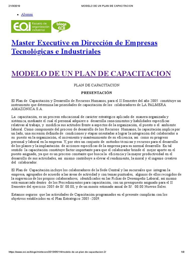 Modelo de Un Plan de Capacitacion | PDF | Gestión de recursos humanos ...