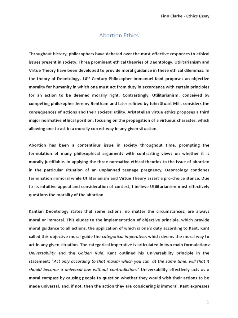 Ethical Theories on Abortion Debate | PDF | Utilitarianism | Virtue Ethics