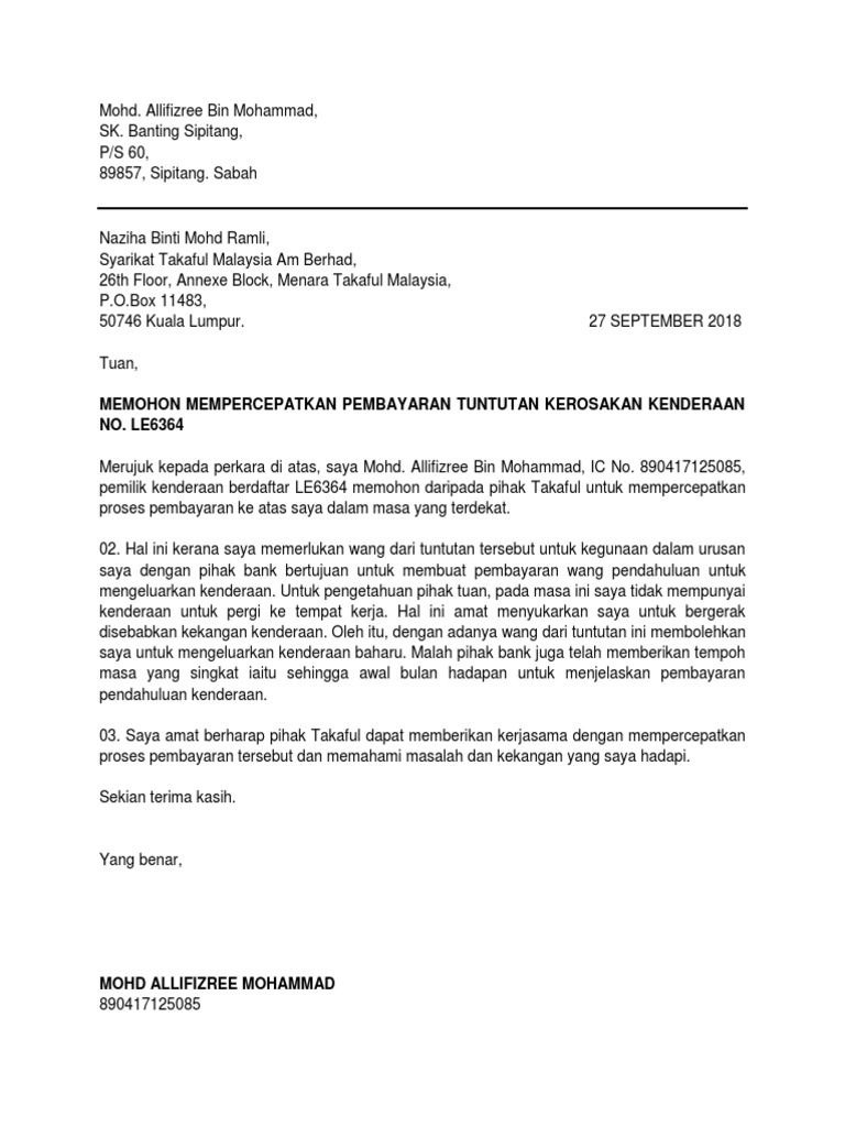 Contoh Surat Mempercepatkan Prosses Pr Dengan Kadpengenalan