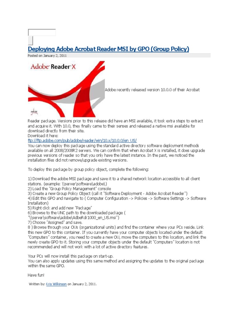 Deploying Adobe Acrobat Reader MSI by GPO PDF