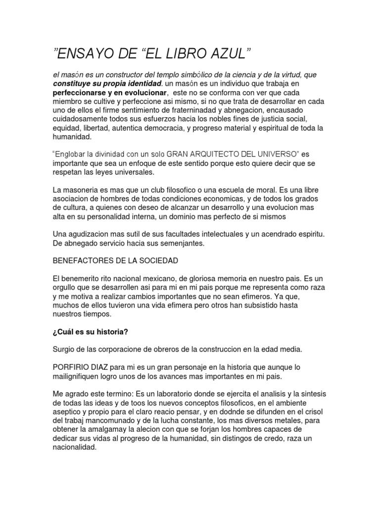Ensayo de Libro Azul PDF Masonería Teorías filosóficas