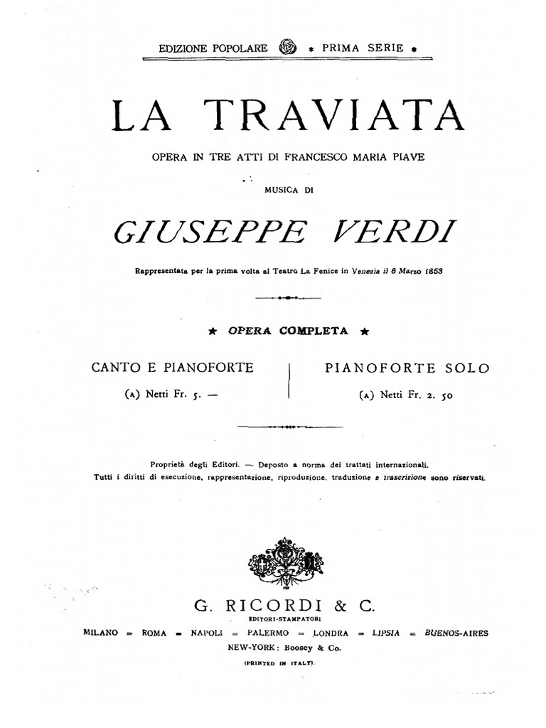 Verdi Traviata Piano Vocal Ricordi PDF | PDF