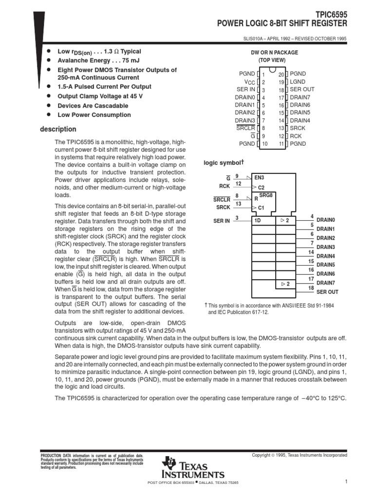 Tpic6595 PDF | PDF | Logic Gate | Electrical Components