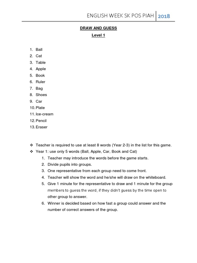 English Week Drawing Game Guide | PDF